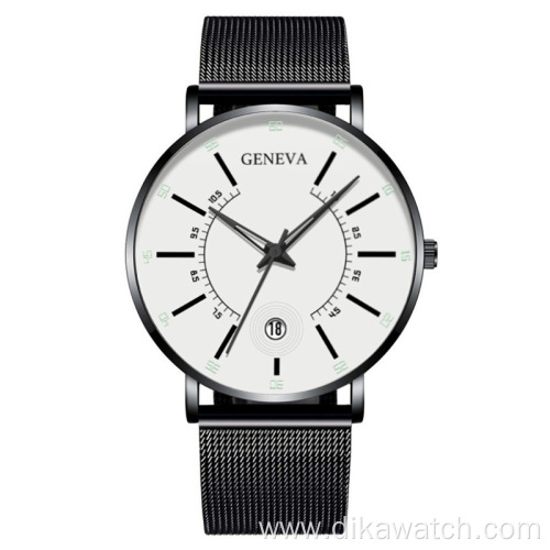 GENEVA New Trendy Men's Watch for men with Stainless Steel Mesh Luxury Quartz Wrist Watches Casual Wristwatch Reloj de hombre